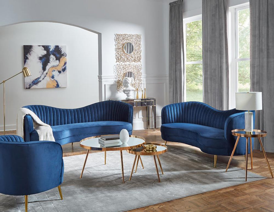 Sophia Upholstered Camel Back Loveseat Blue - Furniture Land (Milwaukee, WI)