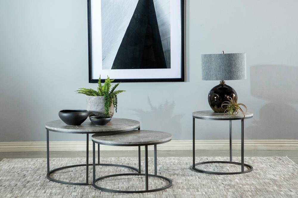 Lainey Round 2-piece Nesting Coffee Table Grey and Gunmetal - Furniture Land (Milwaukee, WI)