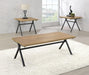 Colmar 3-piece Trestle Occasional Table Set Golden Oak and Gunmetal - Furniture Land (Milwaukee, WI)