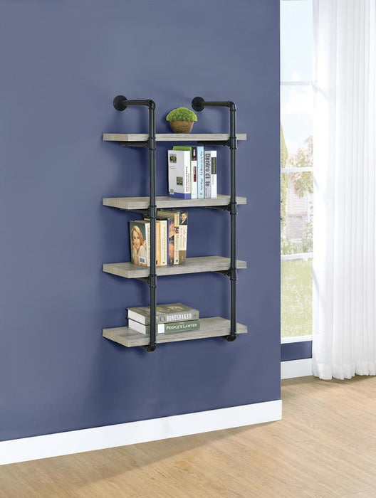 Elmcrest 24-inch Wall Shelf Black and Rustic Oak - Furniture Land (Milwaukee, WI)