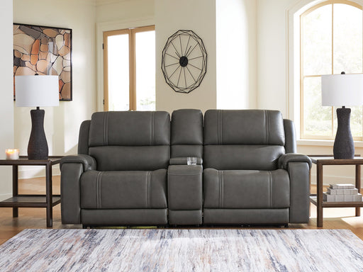 5Z - Pittson Power Reclining Sectional Loveseat with Console - Furniture Land (Milwaukee, WI)
