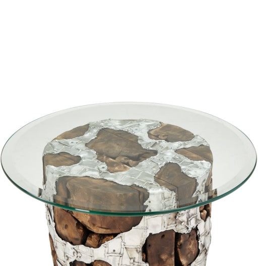 AICO Furniture Discoveries Wood Crafted End Cocktail Table with Silver Accents - Furniture Land (Milwaukee, WI)