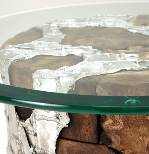 AICO Furniture Discoveries Wood Crafted End Cocktail Table with Silver Accents - Furniture Land (Milwaukee, WI)