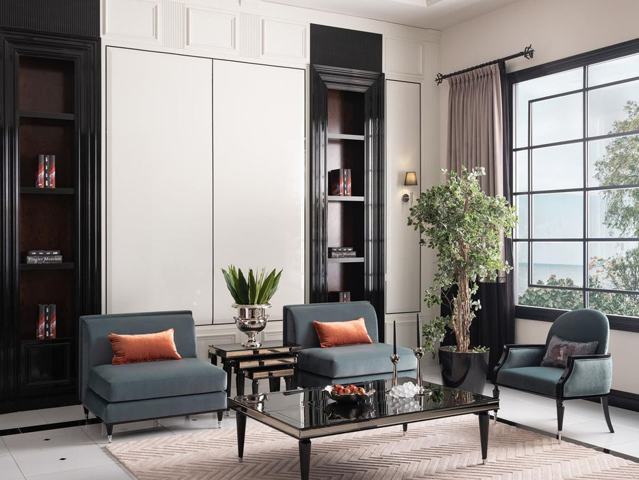 AICO La Francaise Armless Chair in Azure/Black - Furniture Land (Milwaukee, WI)