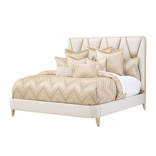 AICO La Rachelle Cal King Upholstered Panel Bed in Medium Champagne - Furniture Land (Milwaukee, WI)