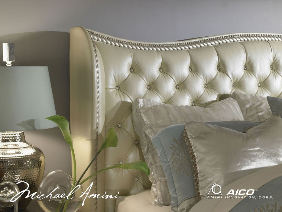 AICO Hollywood Swank Cal King Upholstered Platform Bed in Pearl - Furniture Land (Milwaukee, WI)