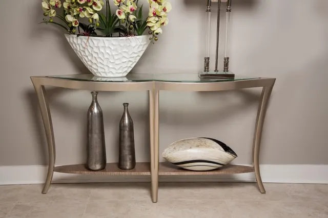 AICO Malibu Crest Console Table w/Glass in Chardonnay - Furniture Land (Milwaukee, WI)