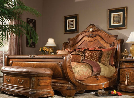 AICO Cortina King Sleigh Bed in Honey Walnut - Furniture Land (Milwaukee, WI)