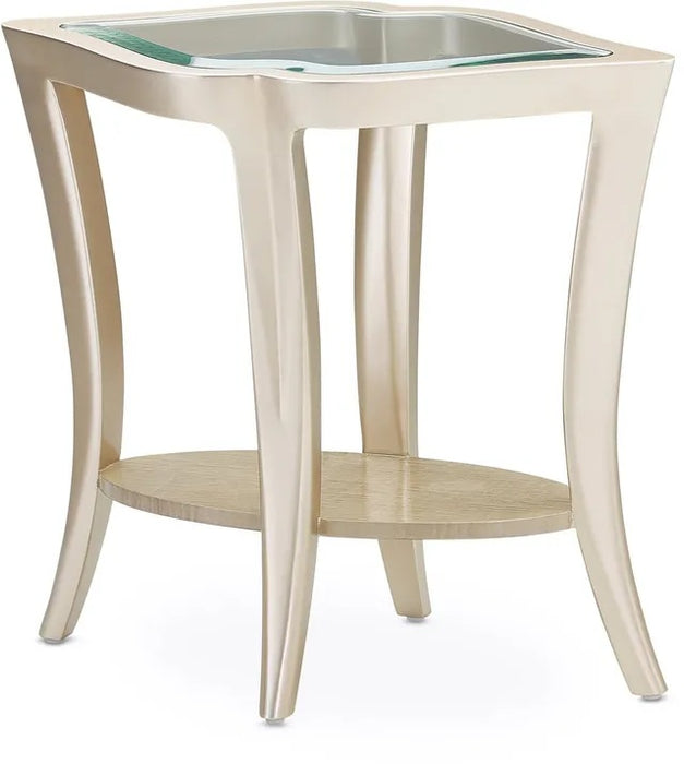 AICO Malibu Crest End Table w/Glass in Chardonnay - Furniture Land (Milwaukee, WI)