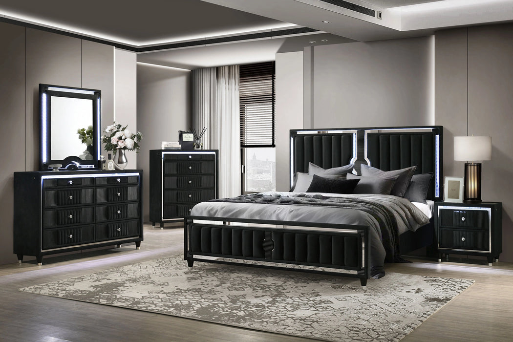 Ravenne Velvet Upholstered LED Panel Bed