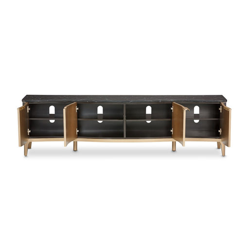 AICO Malibu Crest TV Console in Crotch Mahogany - Furniture Land (Milwaukee, WI)