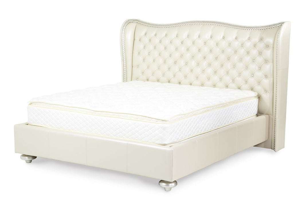 AICO Hollywood Swank Queen Upholstered Platform Bed in Pearl - Furniture Land (Milwaukee, WI)
