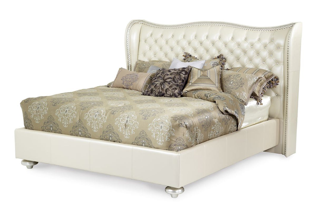 AICO Hollywood Swank Cal King Upholstered Platform Bed in Pearl - Furniture Land (Milwaukee, WI)