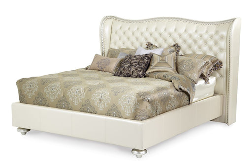 AICO Hollywood Swank Cal King Upholstered Platform Bed in Pearl - Furniture Land (Milwaukee, WI)