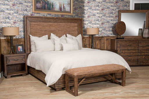 Aico Carrollton Queen Panel Bed with Fabric Insert in Rustic Ranch - Furniture Land (Milwaukee, WI)