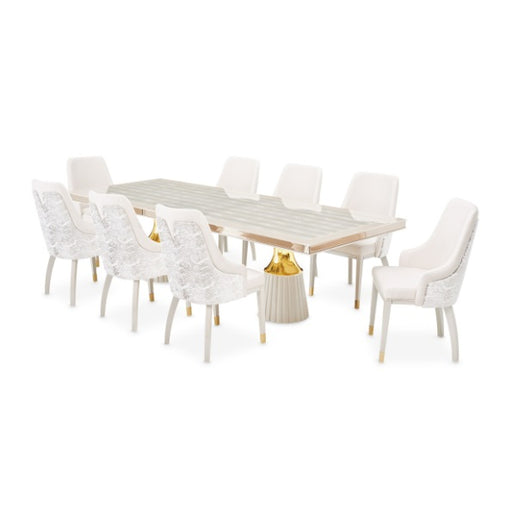 AICO Furniture Carmela Rectangular Dining Table in Shimmer Ivory - Furniture Land (Milwaukee, WI)
