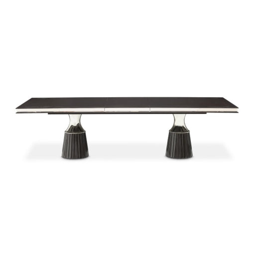 AICO Furniture Carmela Pedestal Dining Table in Glossy Charcoal Sand - Furniture Land (Milwaukee, WI)