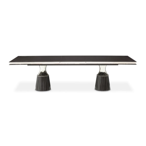 AICO Furniture Carmela Pedestal Dining Table in Glossy Charcoal Sand - Furniture Land (Milwaukee, WI)