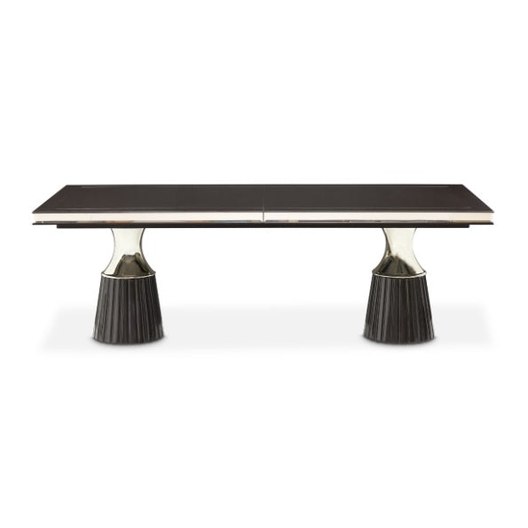 AICO Furniture Carmela Pedestal Dining Table in Glossy Charcoal Sand - Furniture Land (Milwaukee, WI)