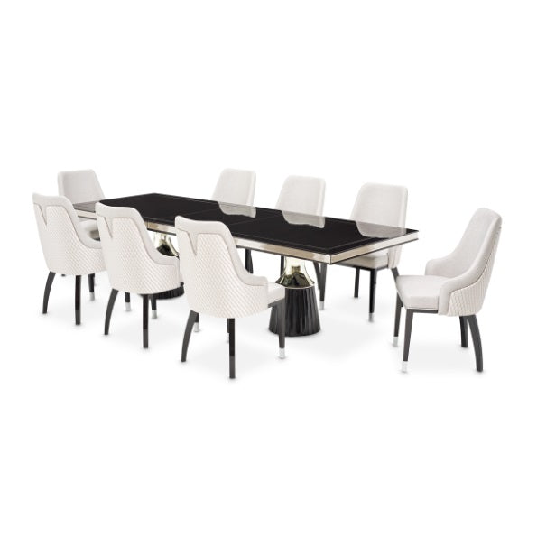 AICO Furniture Carmela Pedestal Dining Table in Glossy Charcoal Sand - Furniture Land (Milwaukee, WI)