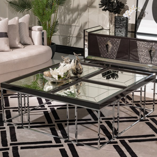 AICO Furniture Carmela Cocktail Table in Glossy Charcoal Sand - Furniture Land (Milwaukee, WI)