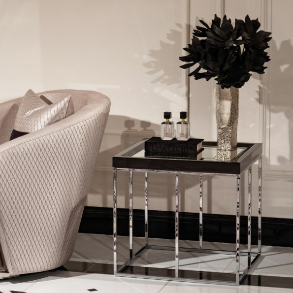 AICO Furniture Carmela End Table in Glossy Charcoal Sand - Furniture Land (Milwaukee, WI)