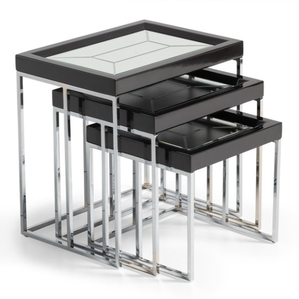 AICO Furniture Carmela Nesting Tables in Glossy Charcoal Sand - Furniture Land (Milwaukee, WI)