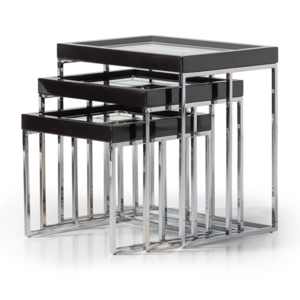 AICO Furniture Carmela Nesting Tables in Glossy Charcoal Sand - Furniture Land (Milwaukee, WI)