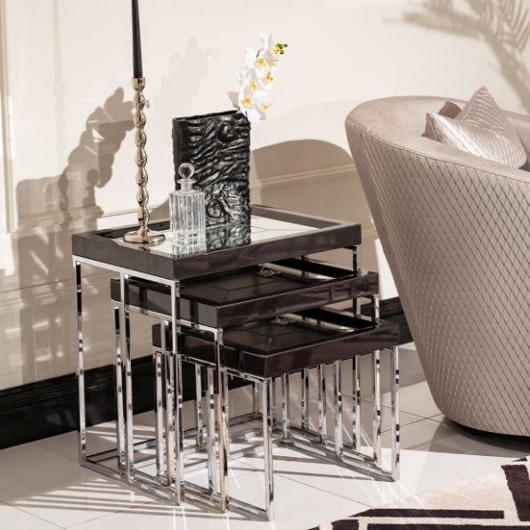 AICO Furniture Carmela Nesting Tables in Glossy Charcoal Sand - Furniture Land (Milwaukee, WI)