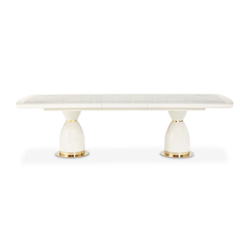 AICO Furniture Lisbon Double Pedestal Dining Table in Silken Matte Cream - Furniture Land (Milwaukee, WI)
