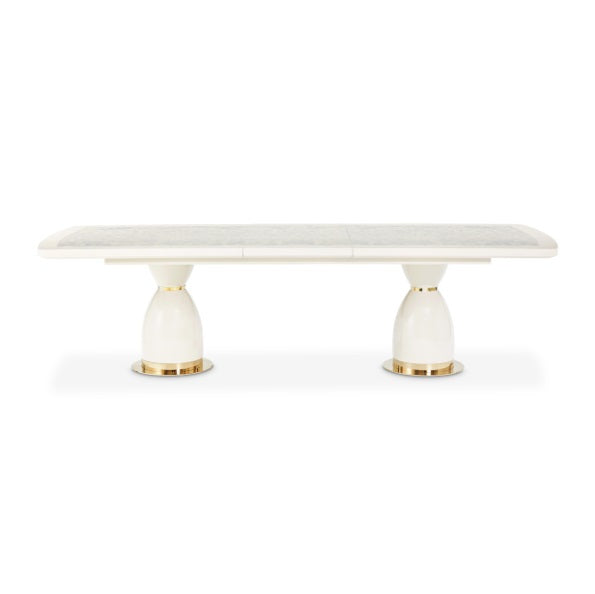 AICO Furniture Lisbon Double Pedestal Dining Table in Silken Matte Cream - Furniture Land (Milwaukee, WI)