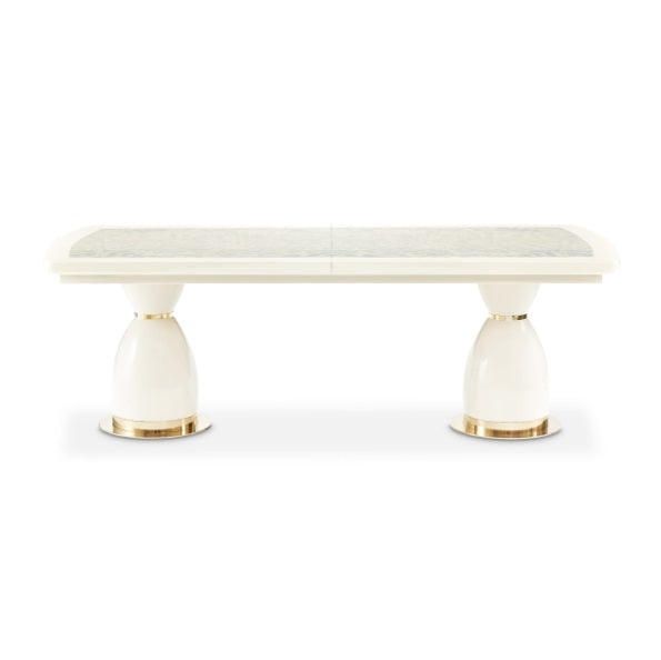 AICO Furniture Lisbon Double Pedestal Dining Table in Silken Matte Cream - Furniture Land (Milwaukee, WI)