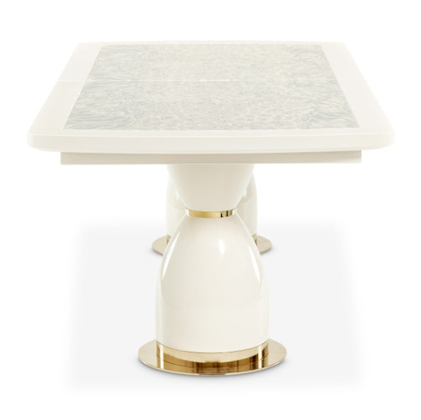 AICO Furniture Lisbon Double Pedestal Dining Table in Silken Matte Cream - Furniture Land (Milwaukee, WI)