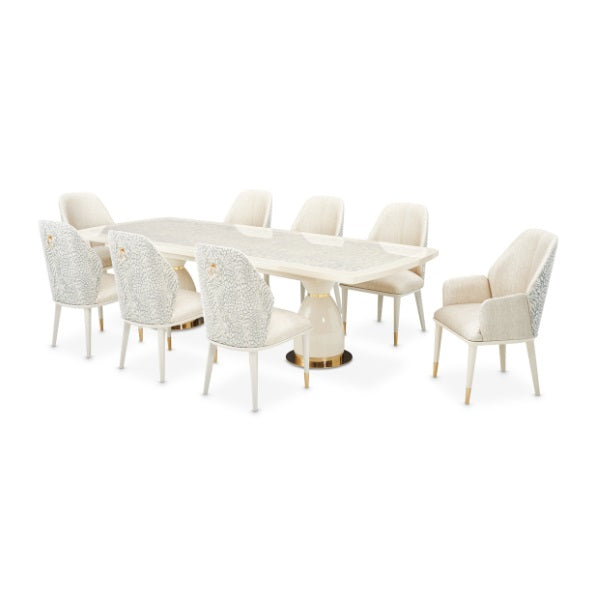 AICO Furniture Lisbon Double Pedestal Dining Table in Silken Matte Cream - Furniture Land (Milwaukee, WI)