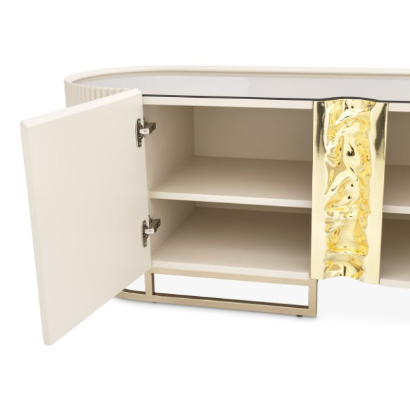 AICO Furniture Lisbon Media Cabinet in Silken Cream Bronze - Furniture Land (Milwaukee, WI)