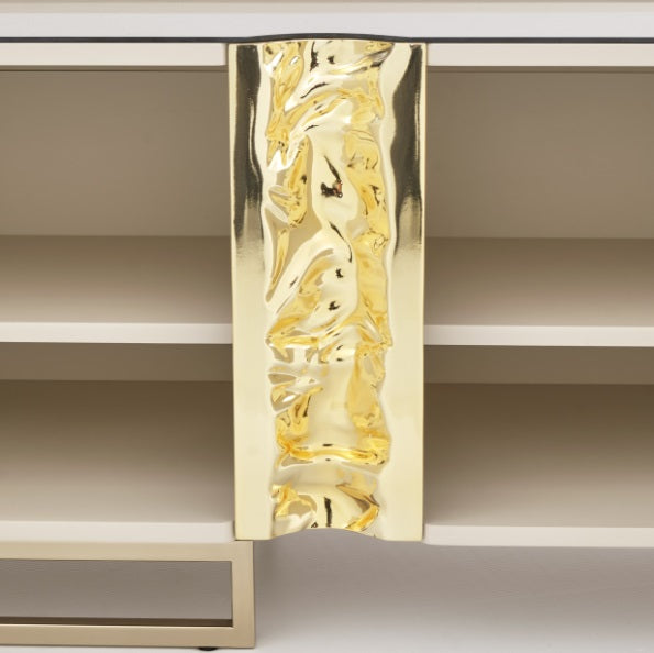 AICO Furniture Lisbon Media Cabinet in Silken Cream Bronze - Furniture Land (Milwaukee, WI)