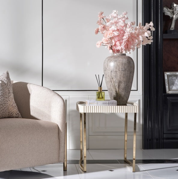 AICO Furniture Lisbon Side Table in Silken Matte Cream - Furniture Land (Milwaukee, WI)