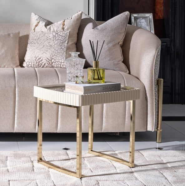 AICO Furniture Lisbon Side Table in Silken Matte Cream - Furniture Land (Milwaukee, WI)