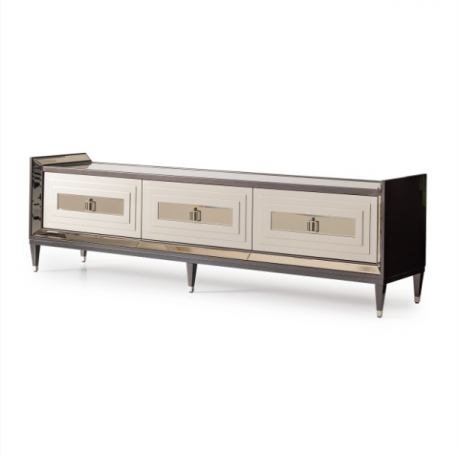 AICO Lousanne Media Cabinet in Glossy Mocha Sand - Furniture Land (Milwaukee, WI)