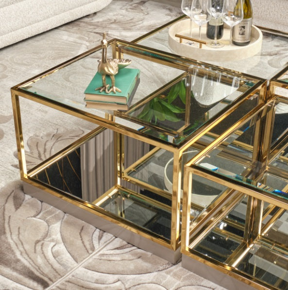 AICO Furniture Savannah Breeze 2pc Small Cocktail Table in Bright Gold - Furniture Land (Milwaukee, WI)