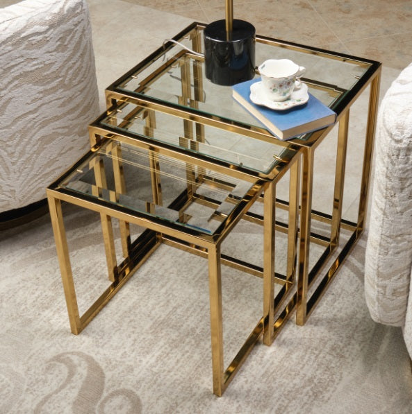 AICO Furniture Savannah Breeze 3pc Nesting Tables Set in Bright Gold - Furniture Land (Milwaukee, WI)