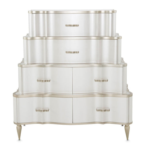 AICO London Place Tiered 6-Drawer Chest in Creamy Pearl - Furniture Land (Milwaukee, WI)
