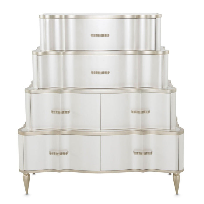 AICO London Place Tiered 6-Drawer Chest in Creamy Pearl - Furniture Land (Milwaukee, WI)