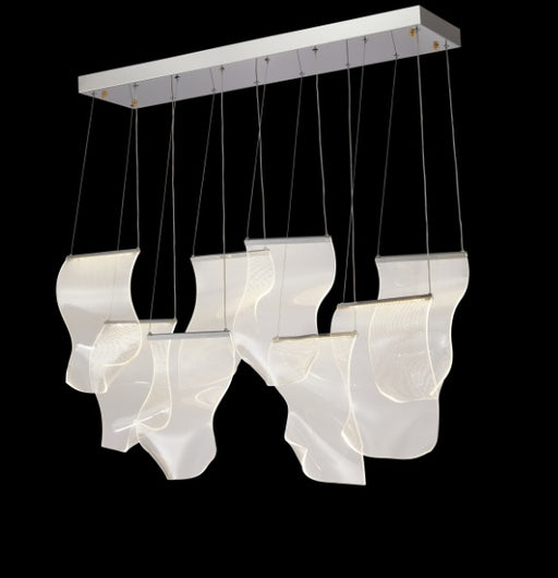 AICO Furniture Lighting Sheer Waves 8 Light Rectangular LED Chandelier with Gold Accent/Chrome - Furniture Land (Milwaukee, WI)