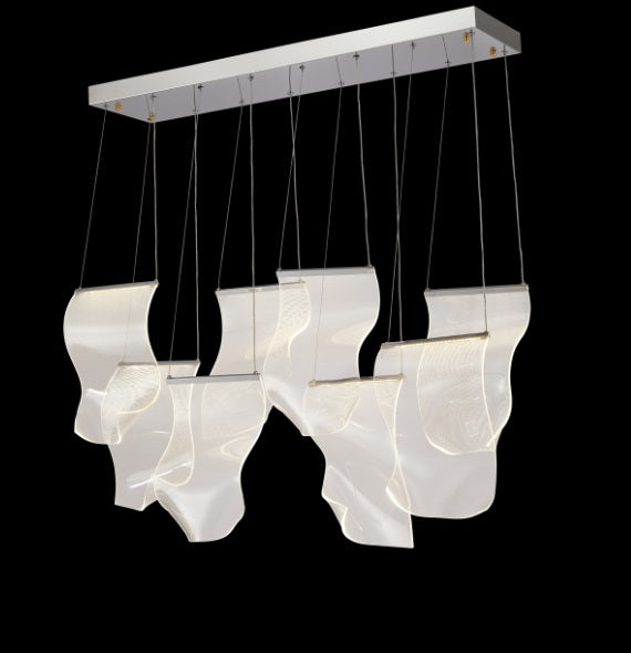 AICO Furniture Lighting Sheer Waves 8 Light Rectangular LED Chandelier with Gold Accent/Chrome - Furniture Land (Milwaukee, WI)