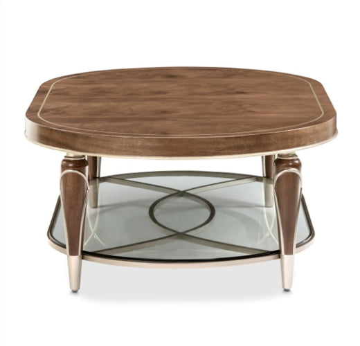 AICO Villa Cherie Oval Cocktail Table in Hazelnut - Furniture Land (Milwaukee, WI)