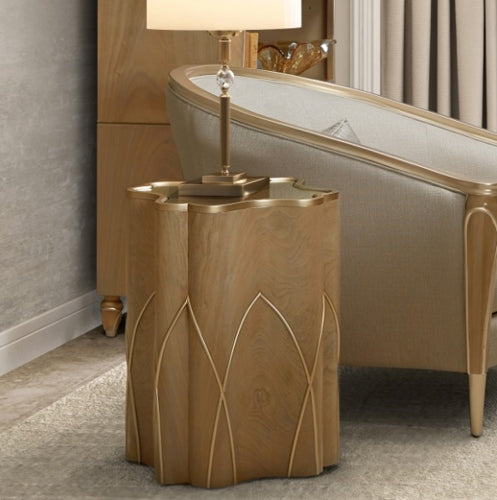 AICO Villa Cherie Chairside Table in Caramel - Furniture Land (Milwaukee, WI)