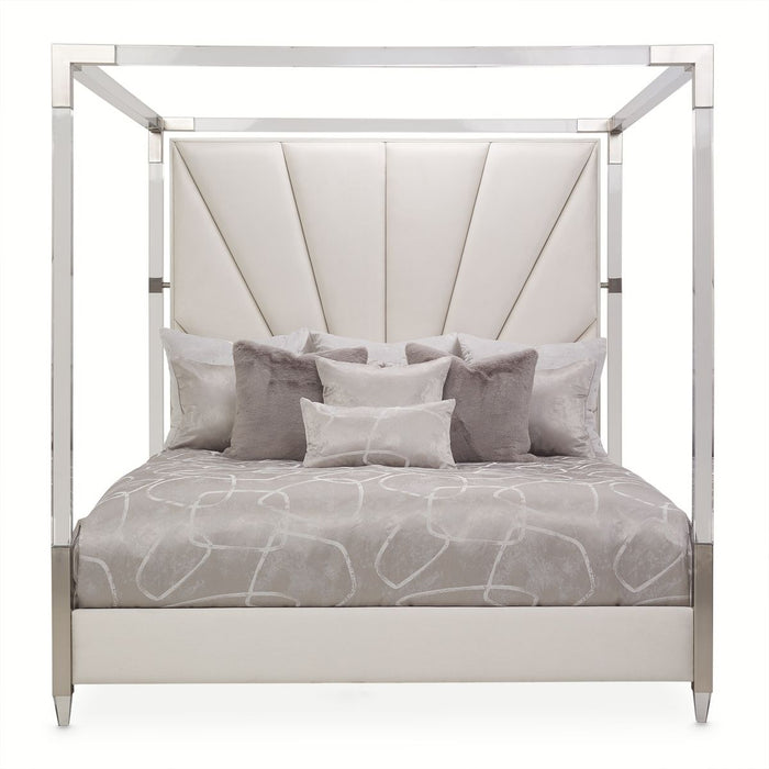 AICO Penthouse King Canopy Channel Tufted Upholstered Bed in Ash Gray - Furniture Land (Milwaukee, WI)