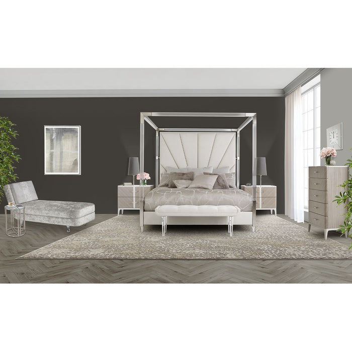 AICO Penthouse King Canopy Channel Tufted Upholstered Bed in Ash Gray - Furniture Land (Milwaukee, WI)
