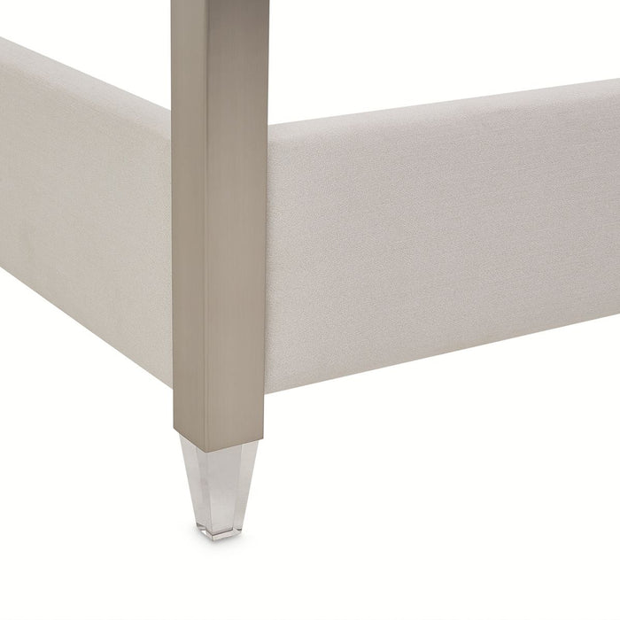 AICO Penthouse/Lanterna King Canopy Channel Tufted Upholstered Bed in Silver Mist - Furniture Land (Milwaukee, WI)